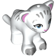 Animal, Big Cat Cub, Tiger with Bright Light Blue Eyes and Bright Pink Nose, Light Bluish Gray Markings Print White