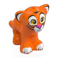 Animal, Big Cat Cub with Black Stripes, White Ears, Paws, Face, Bright Light Yellow Eyes, Dark Pink Nose print Orange