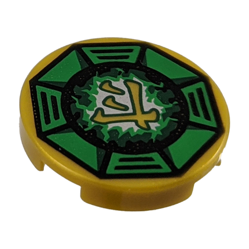 Tile Round 2 × 2 with Airjitzu Lightning Symbol in Green Octagon print Perlgold