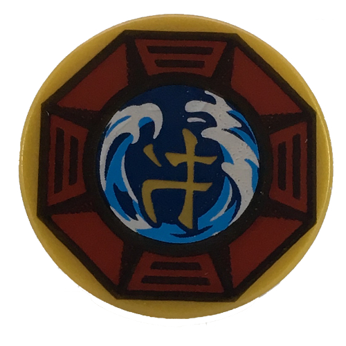 Tile Round 2 × 2 with Airjitzu Wave Symbol in Dark Red Octagon Pattern Perlgold