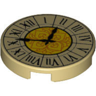 Tile Round 2 × 2 with Clock with Roman Numerals Ornate Print Tan