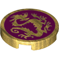 Tile Round 2 × 2 with Pearl Gold Dragon on Magenta Background Print Perlgold