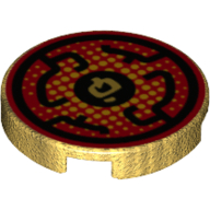 Tile Round 2 × 2 with Black Circular Lines on Red Background Print Pearl Gold