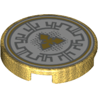 Tile Round 2 × 2 with Light Bluish Gray Circular Lines and Dots on White Background with Orange Triangle Print Pearl Gold