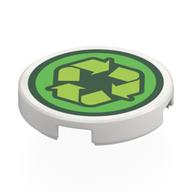 Tile Round 2 × 2 with Lime Recycling Sign on Bright Light Green Field print Weiß