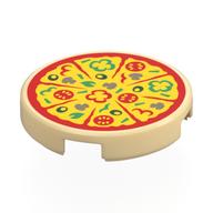 Tile Round 2 × 2 with Red/Yellow Pizza print Tan