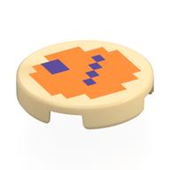 Tile Round 2 × 2 with Pixelated Orange Face, Dark Purple Eyes, Mouth print Tan