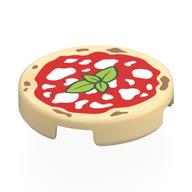 Tile Round 2 × 2 with Pizza, Red Sauce, White Cheese, Leaves Print Tan