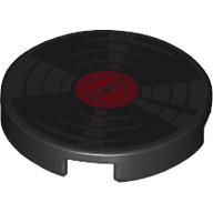 Tile Round 2 × 2 with Silver Vinyl Record, Red Center print Schwarz