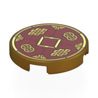 Tile Round 2 × 2 with Gold Coin, Dark Red Background, Gold Decorations Print