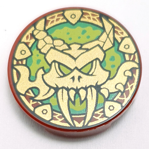 Tile Round 2 × 2 with Gold Creature on Lime/Bright Green Background print