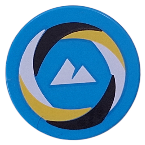 Tile Round 2 × 2 with Yellow/White/Black Swirl, White Mountains print Dark Azure