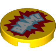Tile Round 2 × 2 with White 'BAM!' over Medium Azure and Red Text Bubbles Print Gelb