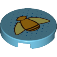 Tile Round 2 × 2 with Bumblebee with Shiny Orange Body and Yellow Wings on Dotted Background Print Mittelazur
