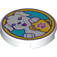 Tile Round 2 × 2 with White Dog Print White