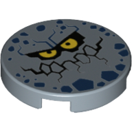 Tile Round 2 × 2 with Rock Creature Face with Jagged Grin, Dark Blue Spots and Yellow Eyes Print in Sandblau