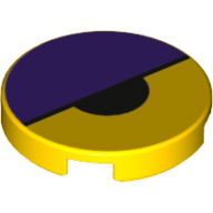 Tile Round 2 × 2 with Dark Purple Large Semicircle and Black Small Semicircle Print (Octi Eye) Yellow