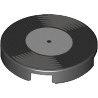 Tile Round 2 × 2 with Vinyl Record, White Label print Black