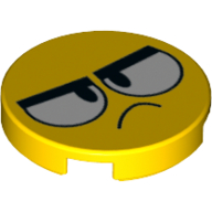 Tile Round 2 × 2 with Frowning Face, Thick Eyebrows print Gelb