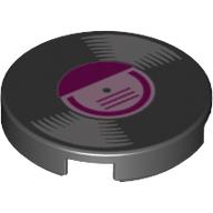 Tile Round 2 × 2 with Vinyl LP with Purple Center print Black