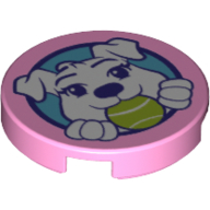 Tile Round 2 × 2 with Whit Dog/Puppy with Lime Tennis Ball Bright Pink