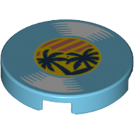 Tile Round 2 × 2 with Record with Palm Trees Print Medium Azure
