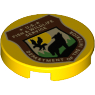 Tile Round 2 × 2 with Dark Red Shield, Wolfe, Eagle, 'U.S. FISH & WILDLIFE SERVICE' print Yellow
