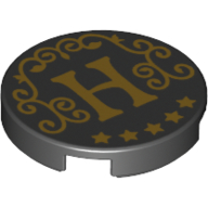 Tile Round 2 × 2 with Gold H, 5 Stars Print in Black