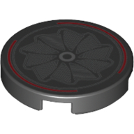 Tile Round 2 × 2 with Fan, Red Circle print Schwarz