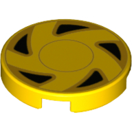 Tile Round 2 × 2 with Light Orange/Black Hubcap print Yellow