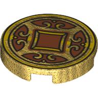 Tile Round 2 × 2 with Dark Orange Decorations print Pearl Gold
