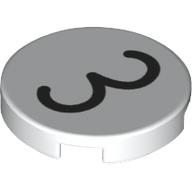 Tile Round 2 × 2 with Black '3' Print in White