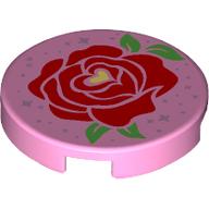 Tile Round 2 × 2 with Red Rose, Bright Light Yellow Heart Center print Bright Pink
