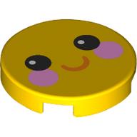 Tile Round 2 × 2 with Smiley Face, Bright Light Pink Cheeks print Gelb