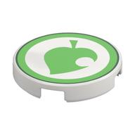 Tile Round 2 × 2 with Bright Green Circle, Leaf print in White