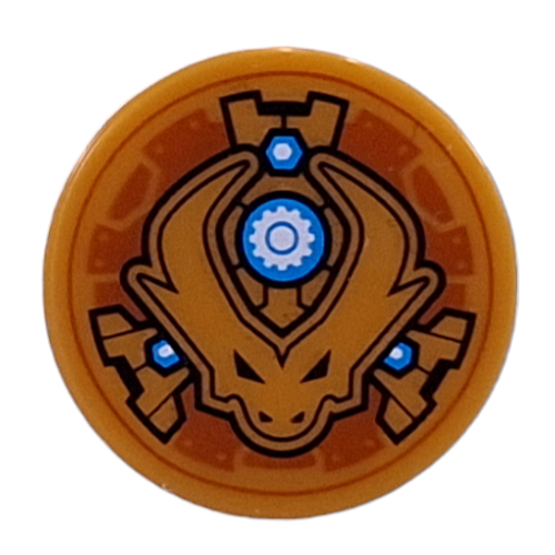 Tile Round 2 × 2 with Dragon Head, White Gear in Dark Azure Circle print Perlgold