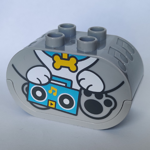 Duplo Sound Brick 2 × 4 × 2 Rounded Ends with Dog Body Holding Stereo Print Light Bluish Gray