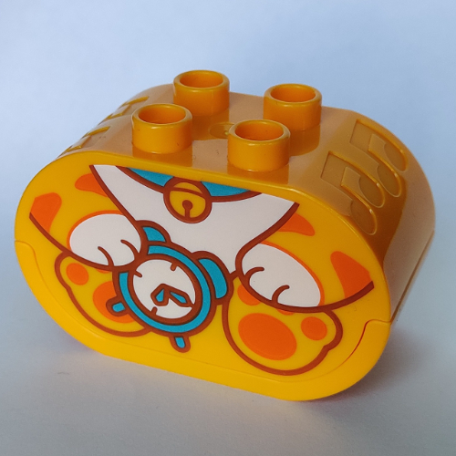 Duplo Sound Brick 2 × 4 × 2 Rounded Ends with Tiger Body Holding Clock Print Leuchtendes Hellorange