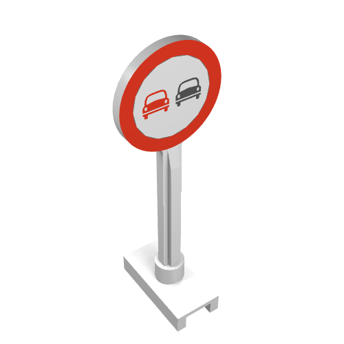 Road Sign Round with No Overtaking Print White
