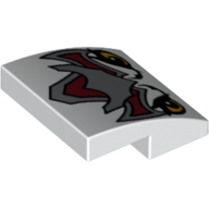 Brick Curved 2 × 2 × 2/3 with Wolf Legend Beast Eyes and Crest Print Weiß