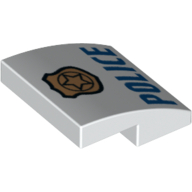 Brick Curved 2 × 2 × 2/3 with Badge and Blue 'POLICE' Text print White