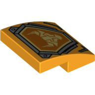 Brick Curved 2 × 2 × 2/3 with Gray Shield Emblem with Bright Light Orange Bull Inset Print Bright Light Orange