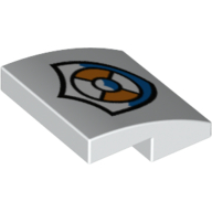 Brick Curved 2 × 2 × 2/3 with Coast Guard Logo with Blue Waves and Life Preserver Print Weiß