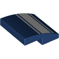 Brick Curved 2 × 2 × 2/3 with 2 White Stripes/Lines print Dunkelblau