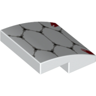 Brick Curved 2 × 2 × 2/3 with Black Hexagon Pattern, Red Flames print White