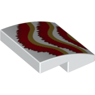 Brick Curved 2 × 2 × 2/3 with Dark Tan/Dark Red Ruffles (Dragon) print Weiß