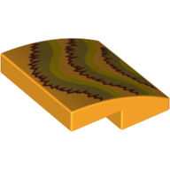 Brick Curved 2 × 2 × 2/3 with Dark Tan/Dark Red Ruffles (Dragon) print Leuchtendes Hellorange
