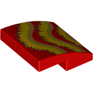 Brick Curved 2 × 2 × 2/3 with Dark Tan/Yellow Ruffles (Dragon) print Red