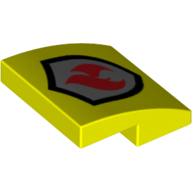 Brick Curved 2 × 2 × 2/3 with Fire Logo Print Leuchtgelb