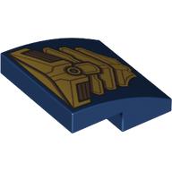 Brick Curved 2 × 2 × 2/3 with Gold Armor print Dunkelblau